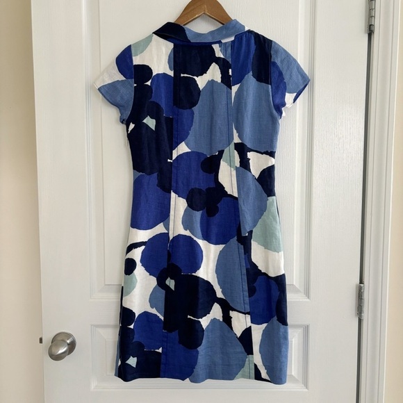 Boden Audrey Linen Shift Dress 2 Floral Collared Blue - Picture 4 of 8
